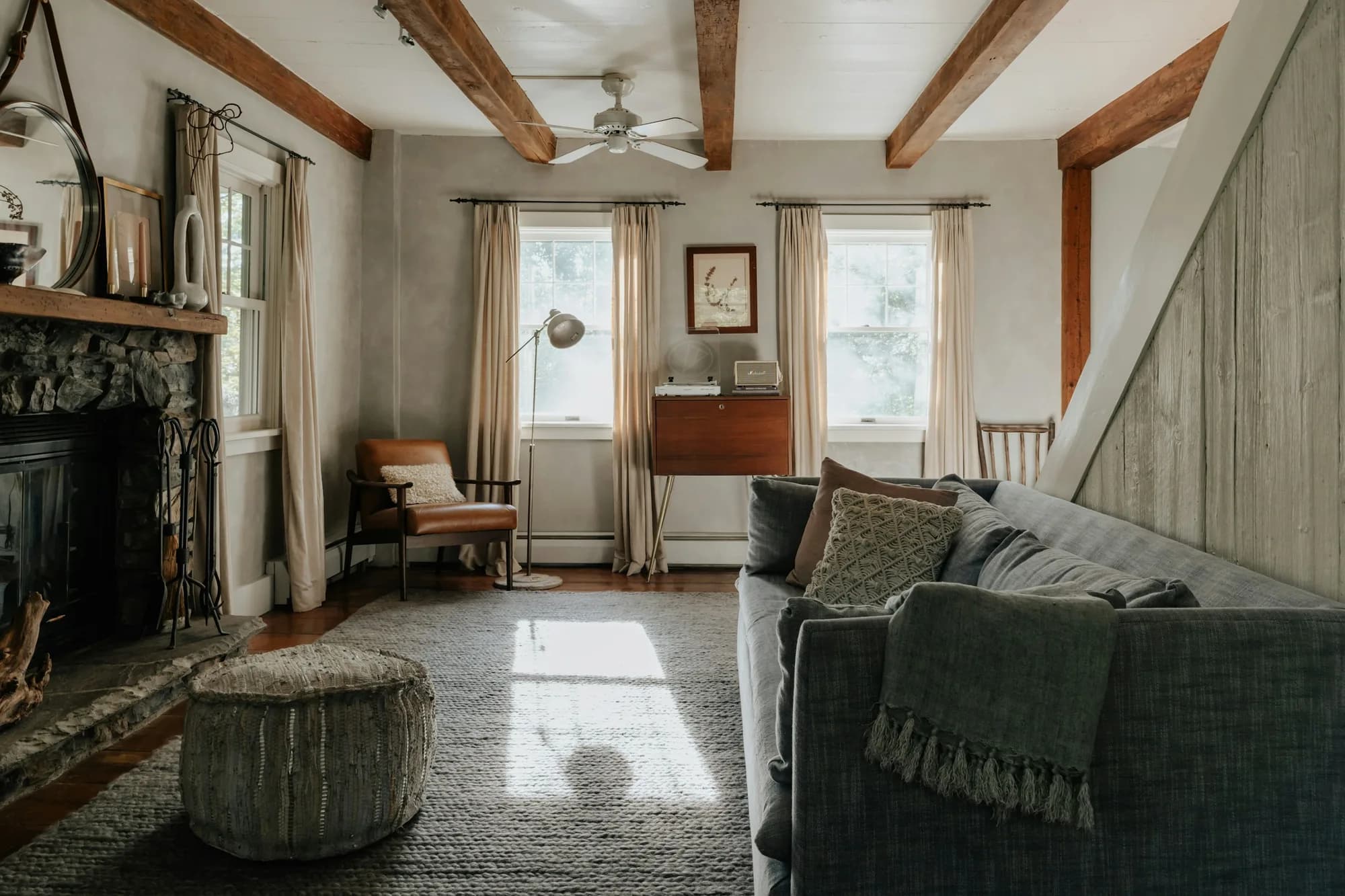 Natural light falling across a comfortable living room